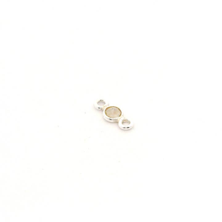 Purity Beads - Wholesale Individual Charm/Pendant - Mini Bezel Gemstone Connectors – Blue Labradorite or Rainbow Moonstone | 4mm Finished Size (3mm Stone) | 2 Loops | Sterling Silver or Gold Plated | Pack of 1215