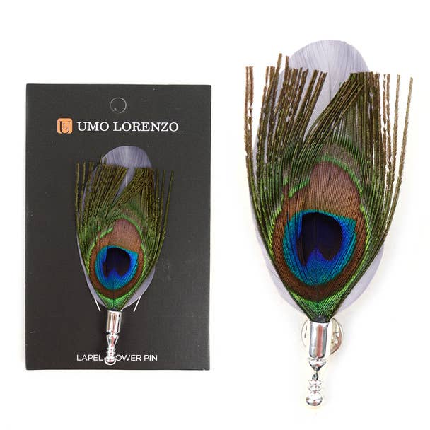 Selini New York - Wholesale Lapel Pin/Button - Men's  Peacock Feather Clutch Back Lapel  Pins3