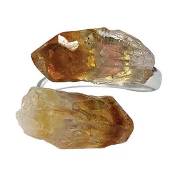 Moon Child - Wholesale Cocktail/Statement Ring - Citrine Point Silver Plated Adjustable Wrap Ring0