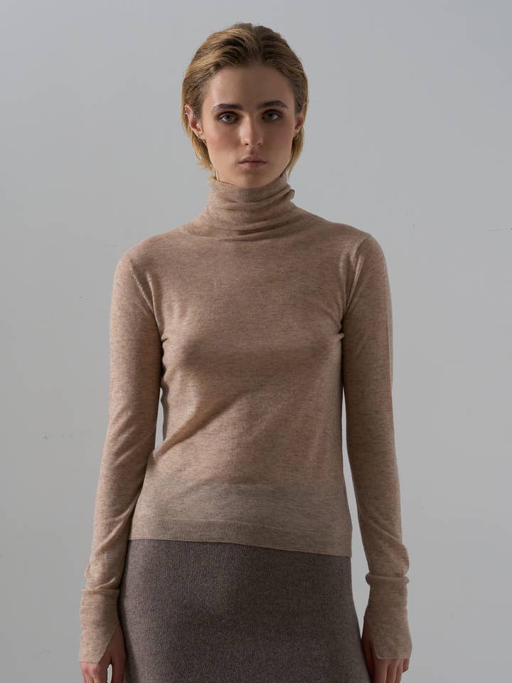 ELLA fine-knit plain turtleneck sweater for wholesale by Leap Concept