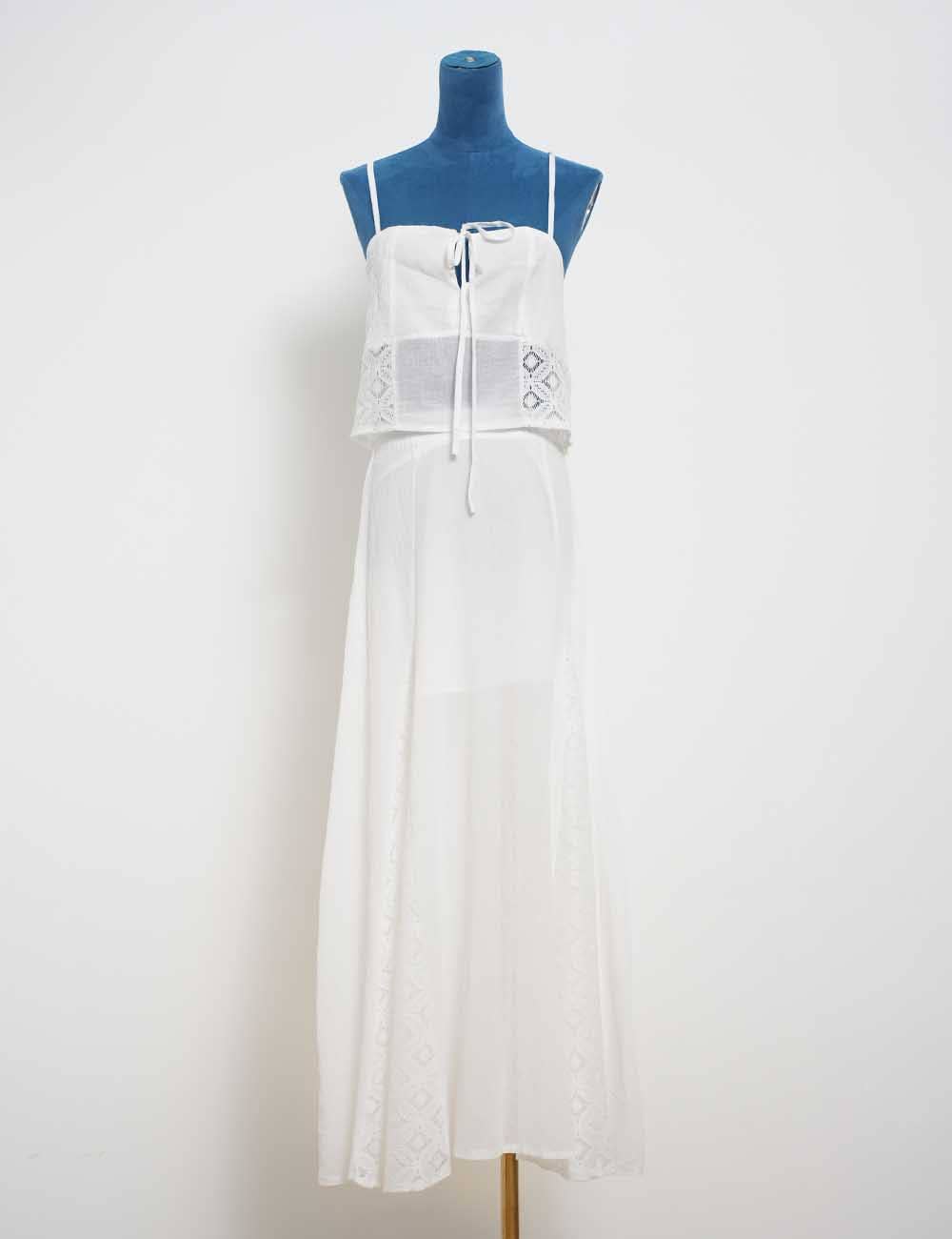 Ladies White Back Smocking Cami Top & Skirt Set SKST5KC1901 for wholesale on Faire2