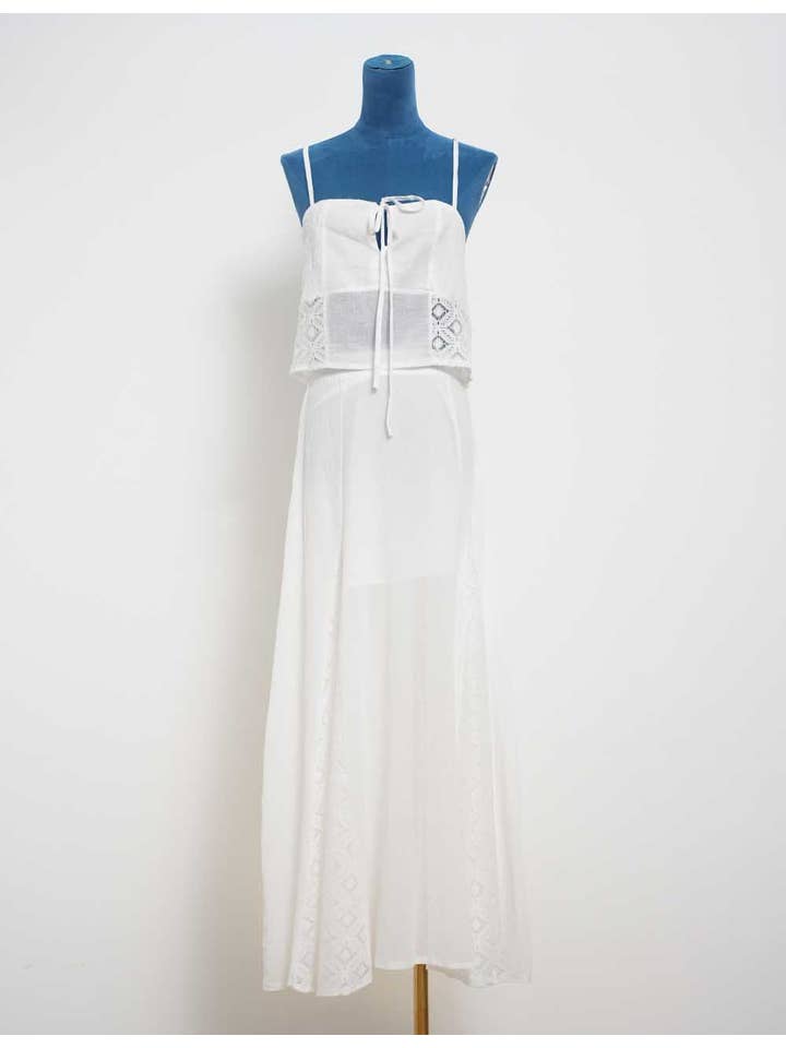 Ladies White Back Smocking Cami Top & Skirt Set SKST5KC1901 for wholesale on Faire2