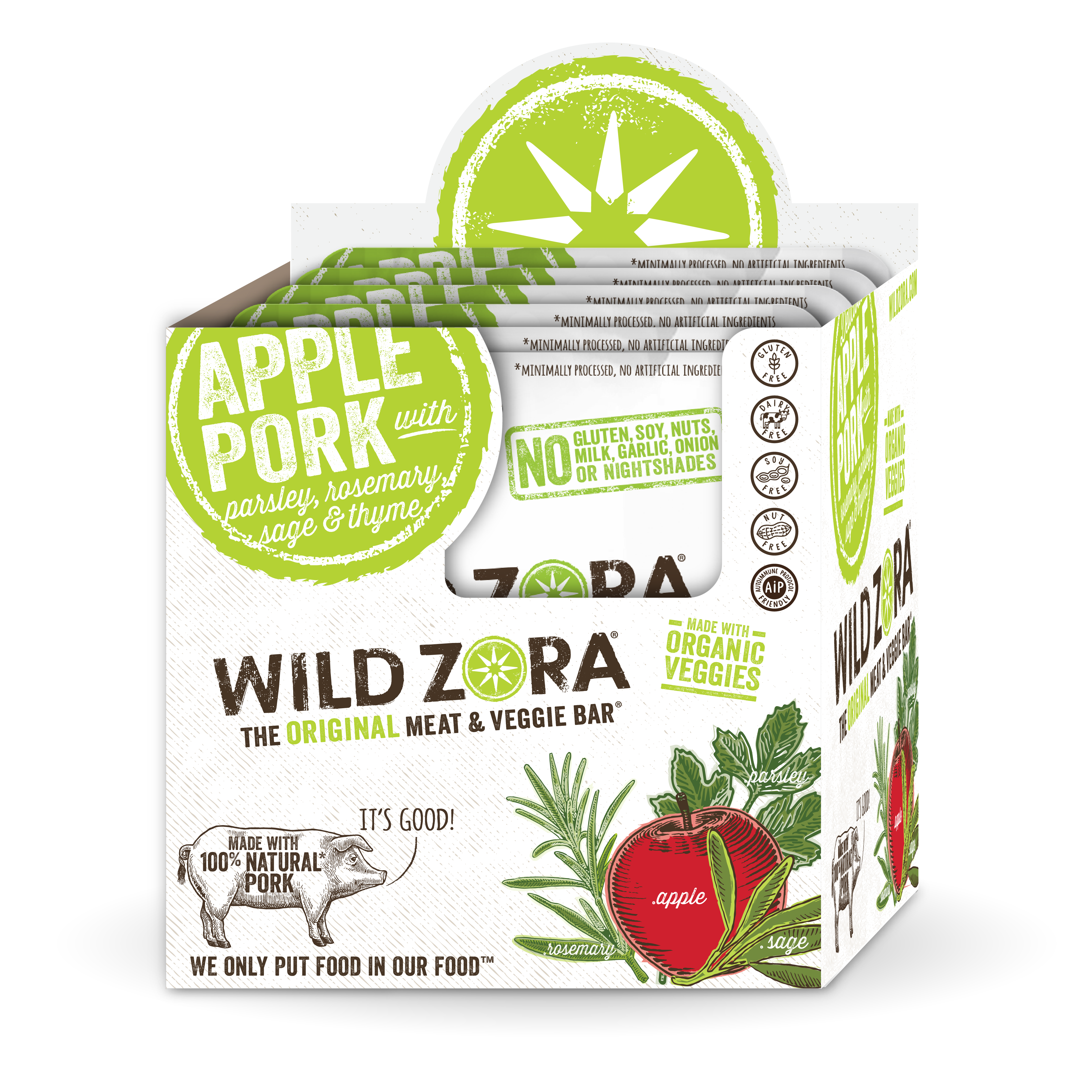 Wild Zora - Wholesale Shelf Stable Prepared Meal - Apple Pork Bar 10 Pack2
