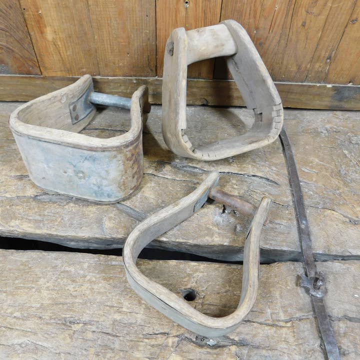 Antique Old Stirrups-WH4---Vaquero Saddle-Wood-Metal-Antique for wholesale by My Amigos Imports