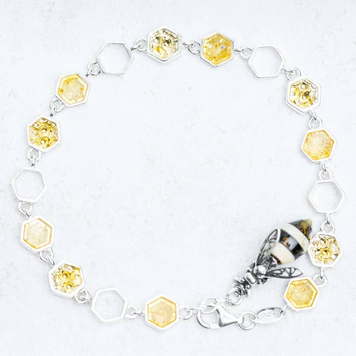 Baltiske rav Honeycomb armbånd sølv bi armbånd sekskant for engroshandel hos Marcin Waryszak