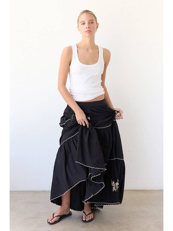 Black Embroidery Tiered Maxi Skirt - RS1032 for wholesale on Faire3