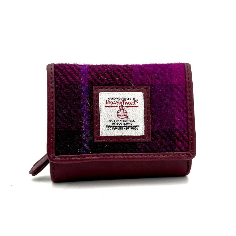 maccessori – Carteira - Mulher por atacado – Carteira Tripla Harris Tweed Xadrez Roxo6