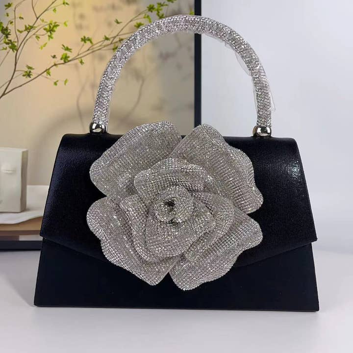 PEACH ACCESSORIES - Wholesale Clutch Bag - Women's - Rhinestone Rose Flower Evening Bag S0020