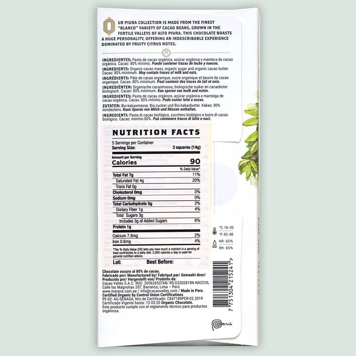 Bar & Cocoa Chocolate - Wholesale Chocolate Bar - Marana Dark Chocolate Bar Piura 80% (Peruvian Chocolate)1