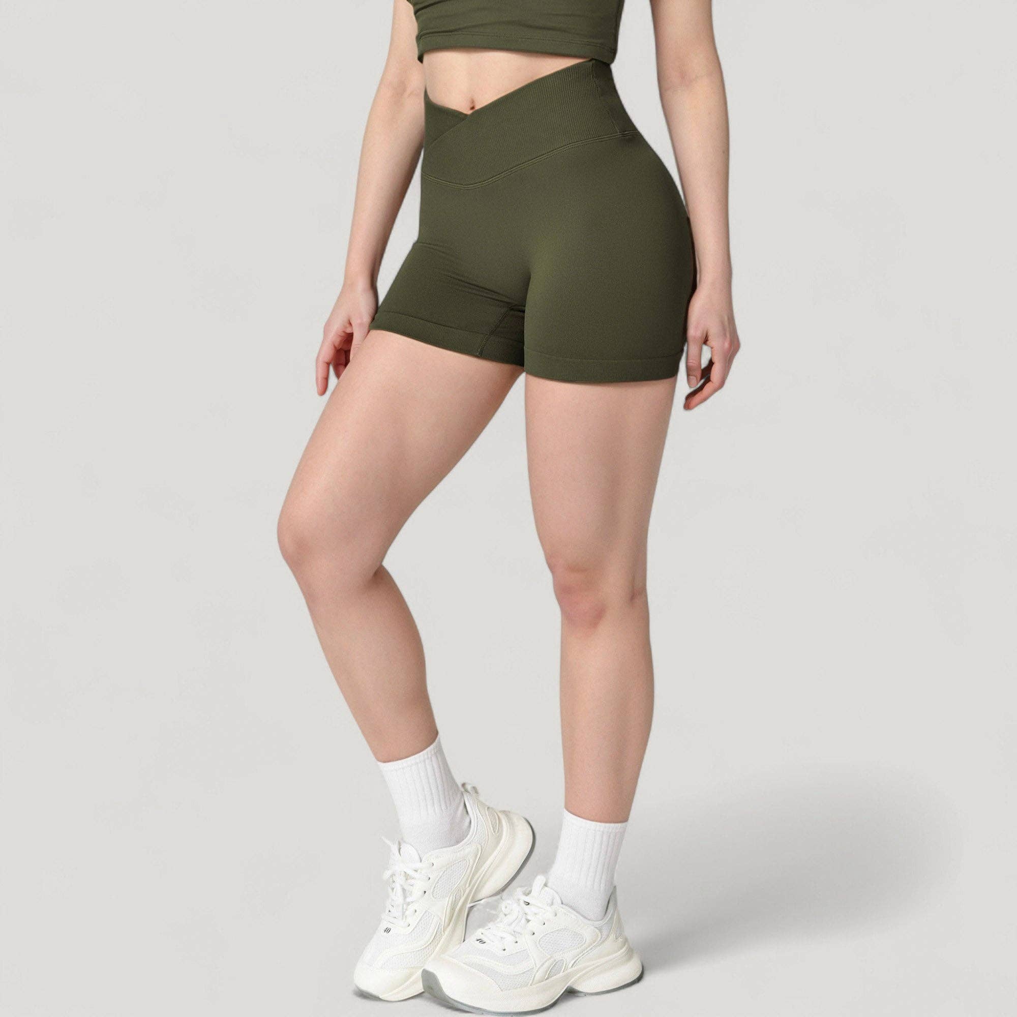 Active by Anna-Kaci – wholesale Athletic shorts – Women's – High Waist Seamless Ribbed Biker Shorts with Crossover Waist24