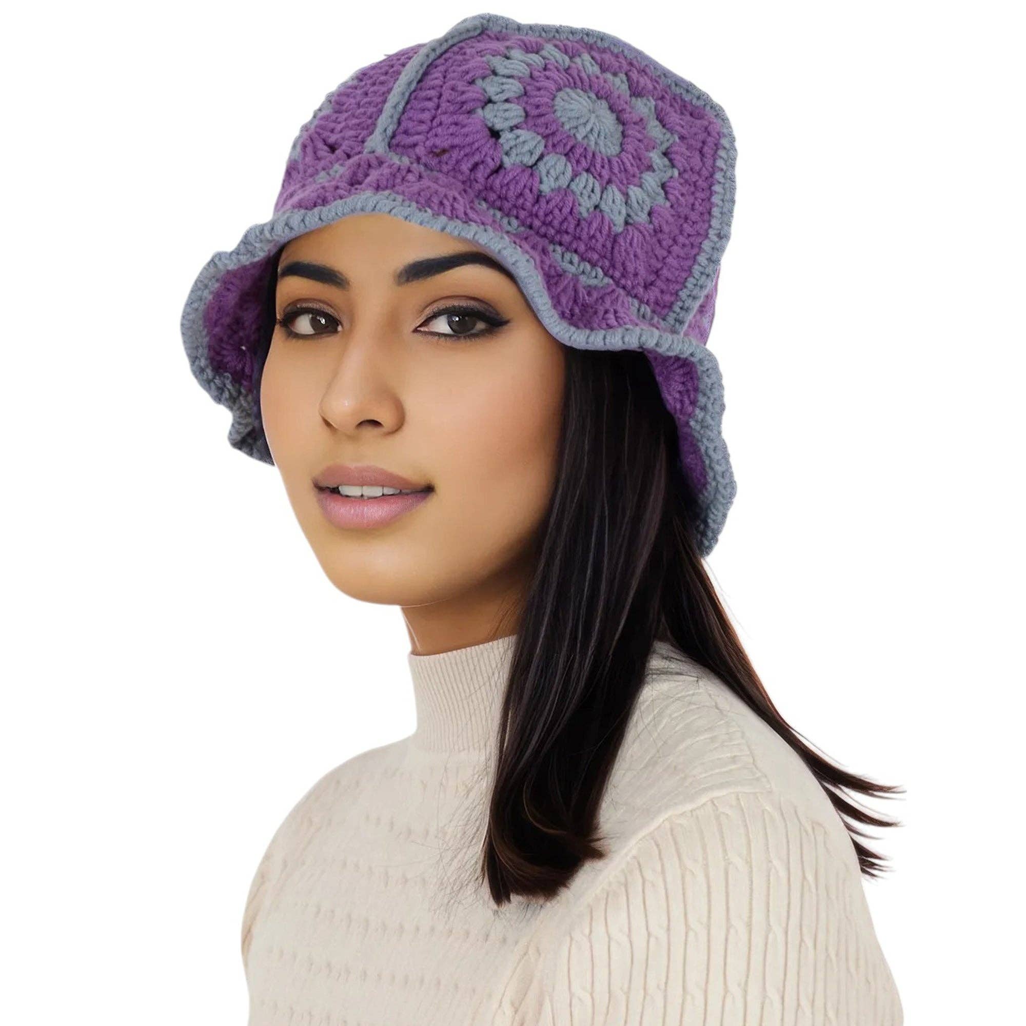 AK Brand – Engroshandel Bucket hat - Dame – Hæklet bøllehat retro solstråle strik foldbar strandhat18