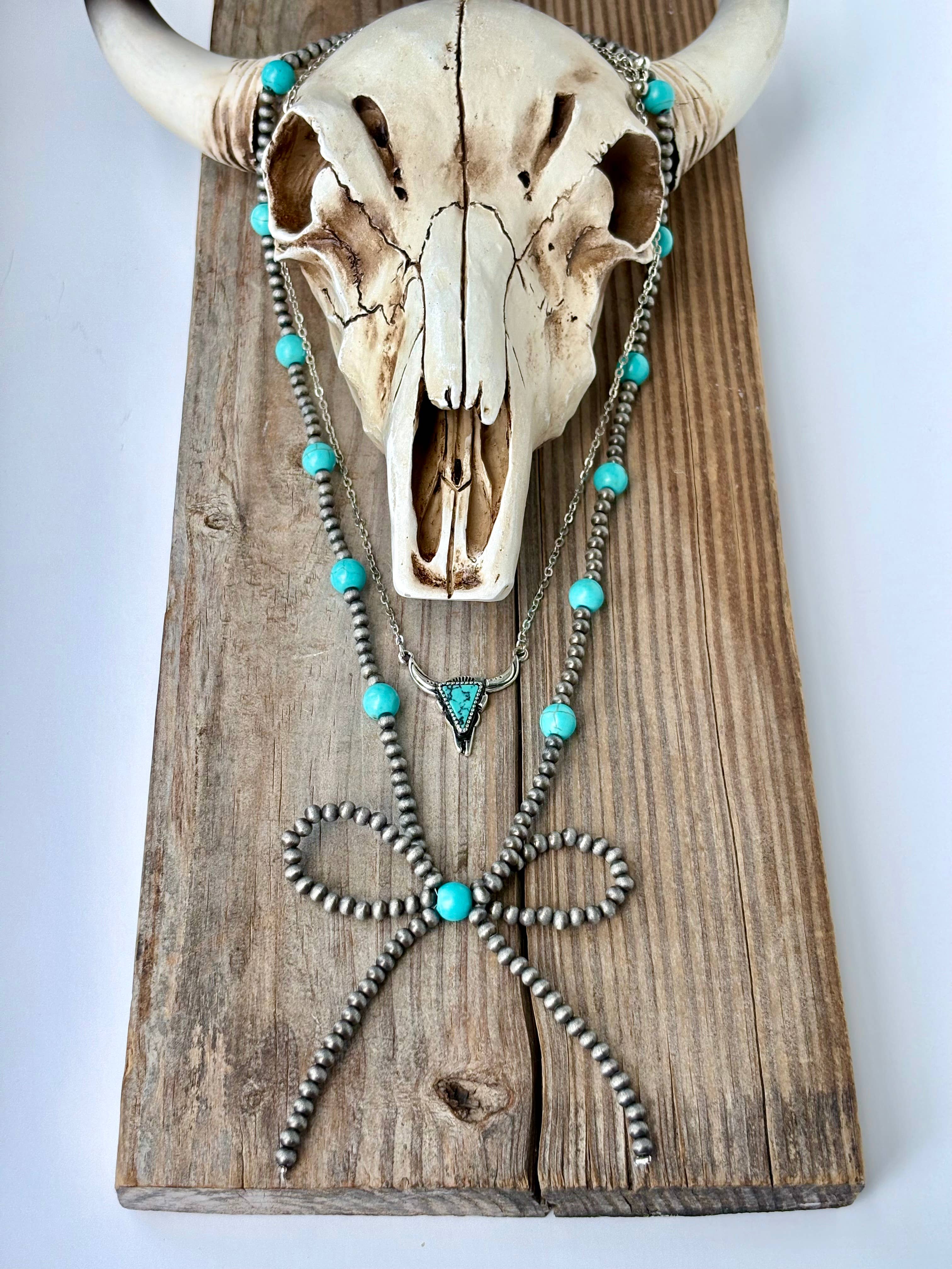 Boho Ranch Shop - Wholesale Pendant/Charm Necklace - 2 Layer Western Style Coquette Bow & Pendant Necklace2