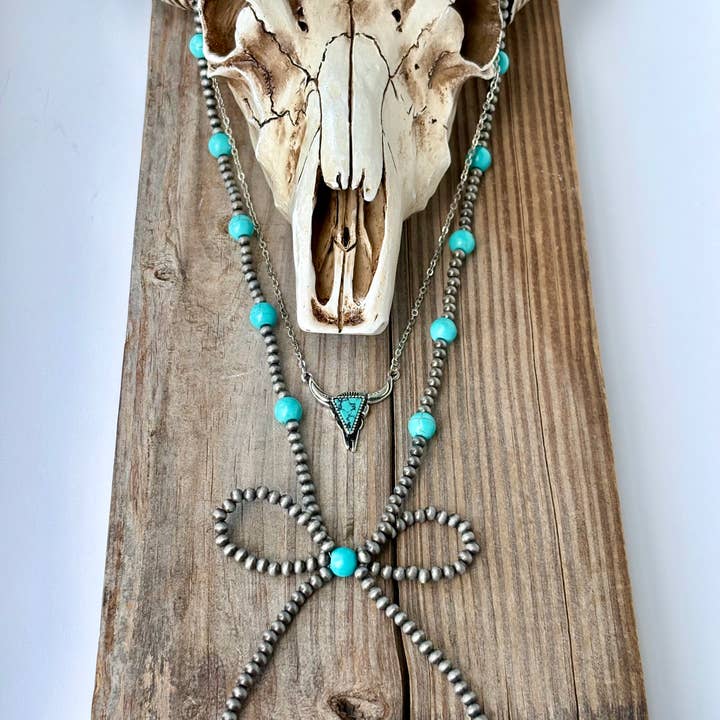 Boho Ranch Shop - Wholesale Pendant/Charm Necklace - 2 Layer Western Style Coquette Bow & Pendant Necklace2