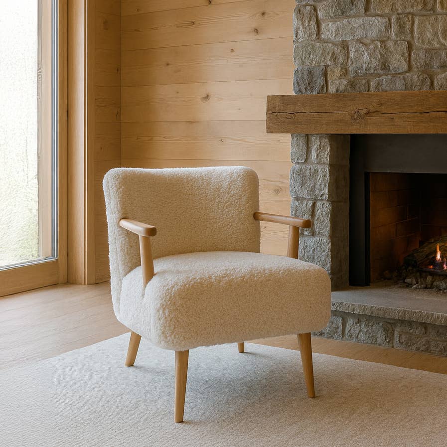 Now's Home - Wholesale Chair - ECRU FUR EFFECT ARMCHAIR WOODEN STRUCTURE 62X65.5X70 ELIOT2