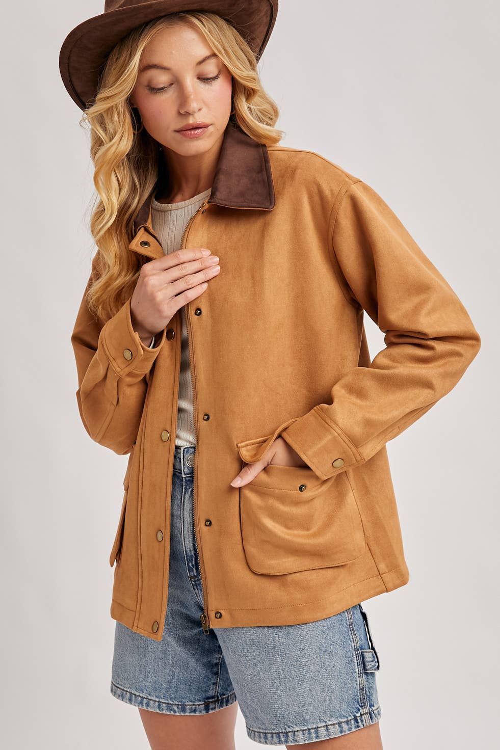 Bluivy - Wholesale Jacket - Women's - BUTTON DOWN FAUX SUEDE BARBOUR JACKET1