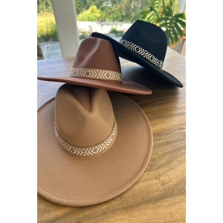 VEGAN FELT PANAMA HAT JACQUARD TAPE for wholesale by One and Only Accessories