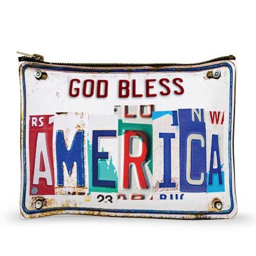 Lynlås taske - Nummerplade GOD VELSIGN AMERIKA for engroshandel hos Mariasch Studios