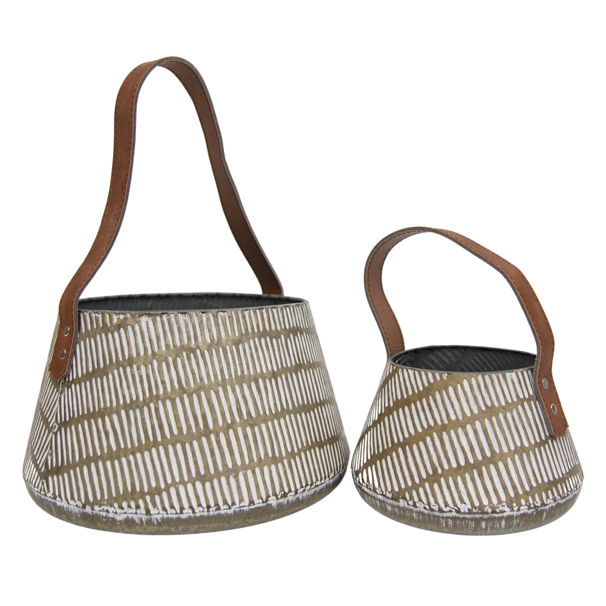 Foreside Home & Garden - Wholesale Basket - SALE - Sierra Set 2 Whitewashed Tapered Baskets Faux Leather1