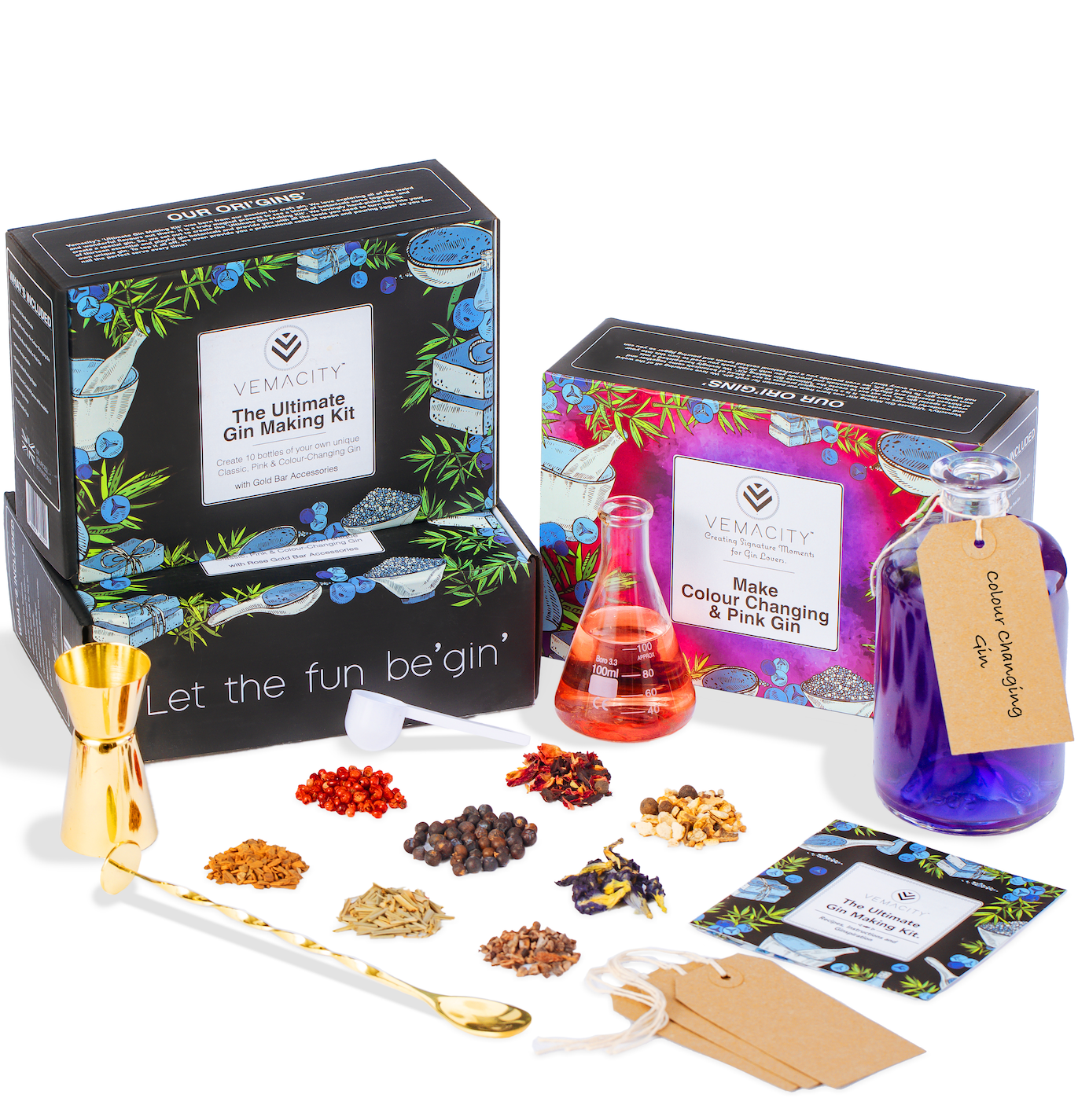 Vemacity - Vente Kit de fabrication de boisson - Kit complet de fabrication de gin avec accessoires bar dorés0