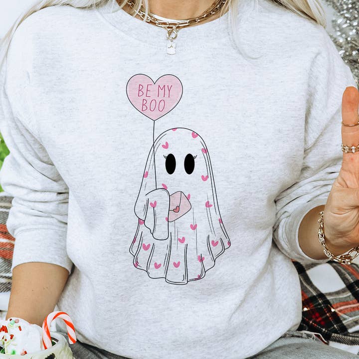 Be My Boo Ghost Heart Balloon - Valentinsdag sweatshirt for engroshandel hos House Of Rodan