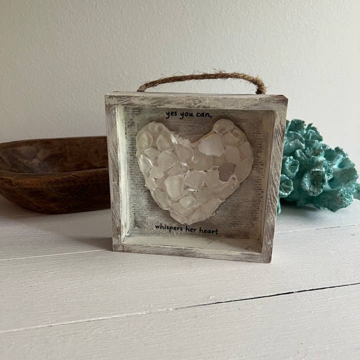 UnfiniSHEd - Wholesale Sign - Inspiration Mosaic Sea Glass Heart Art , Choose saying