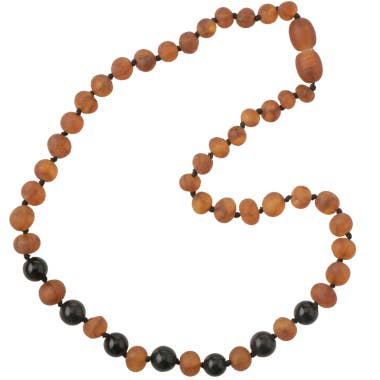 Cognac Baroque Amber Necklace Shungite Obsidian for wholesale by The Natural Amber