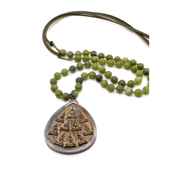 Handknuten agat- och läderhalsband med stor Buddha-berlock NL-AGL-B160L -Buddha-kollektionen- för wholesale av LIZOU