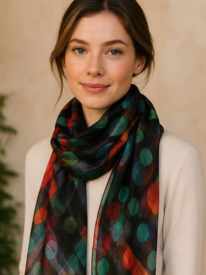 Écharpe en pure soie DLUX Celine, motif abstrait (50x180cm) pour la vente par DLUX Scarves