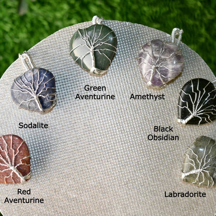 Soothing Crystals - Wholesale Pendant/Charm Necklace - Crystal Heart Silver Wire Wrapped Pendant, Gemstone Necklace7