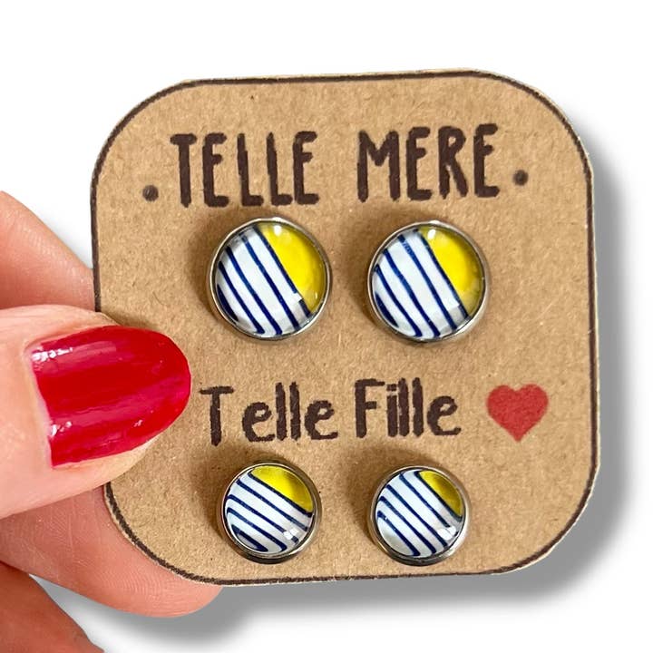 Dans l'Air du Temps Bijoux – wholesale Solitärörhängen – Örhängen Mor/Dotter gula och blå ränder2