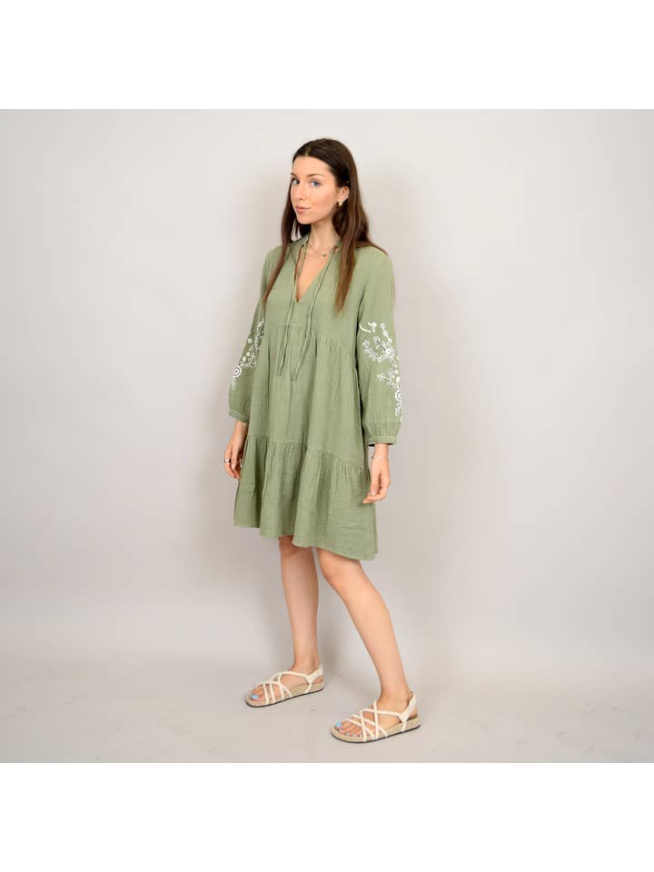 RD Style - Wholesale Dress - Women's - RUA V NECK DRESS WITH EMBROIDERY - 56WD219S