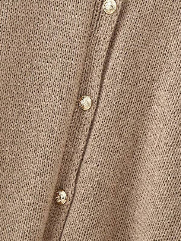 VividLux - Wholesale Cardigan - Women's - Loose Puff Sleeves Buttoned Split-Joint Round-Neck Cardigan Tops6