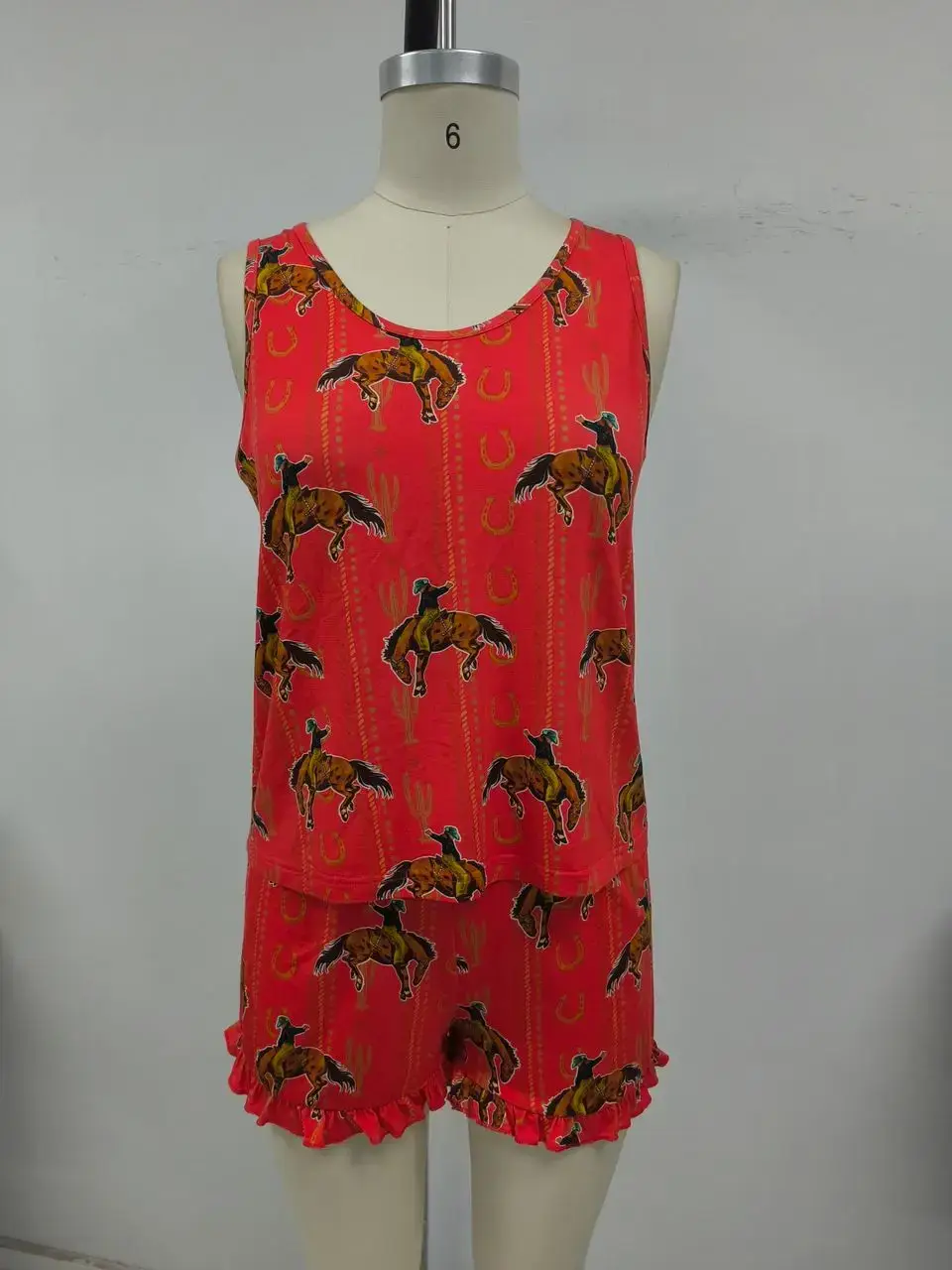 Bronc Cowboy Bucking Horse Western tank & shorts pajamas or lounge set for wholesale on Faire0