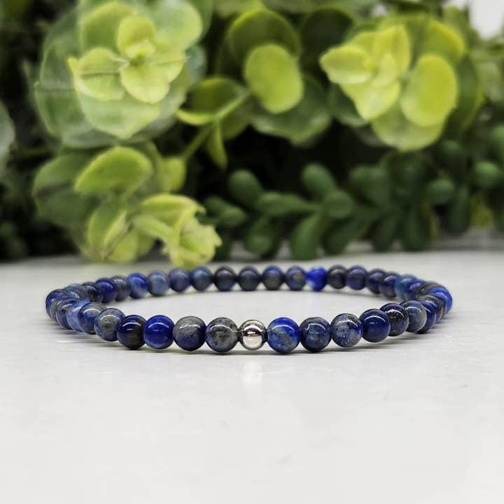 Pulsera elástica de lapislázuli, cuentas de 4 mm, 7.5 pulgadas de largo para venta al por mayor de Meraki Gemstones