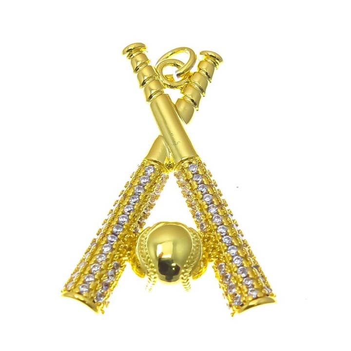 Ciondolo per tifoso di baseball in oro 18k con zirconi, mazze e palla CPG2212 per la vendita all'ingrosso da parte di Jewel Pledge