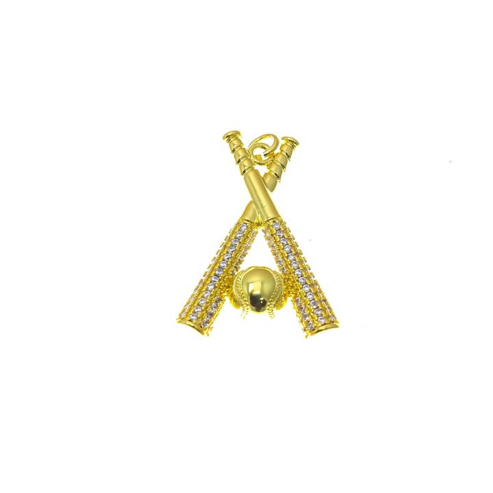 18k Gold CZ Baseball Fan Charm with Bats and Ball CPG2212 for wholesale by Jewel Pledge