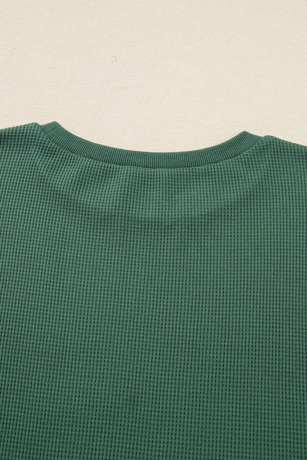 Evergreen Solid Color Raw Seam Patchwork Ribbed Drop Shoulder Sweatshirt for wholesale on Faire3