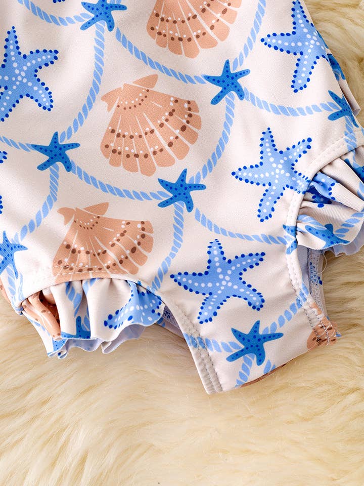 Kids Charm Online - Wholesale One Piece Swimsuit - Baby - Seashells & sea star printed baby swimsuit. SWG50172 SOL2