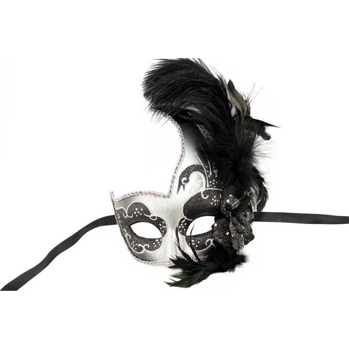 Black Silver Feather Mask for wholesale by KBW Global Corp.