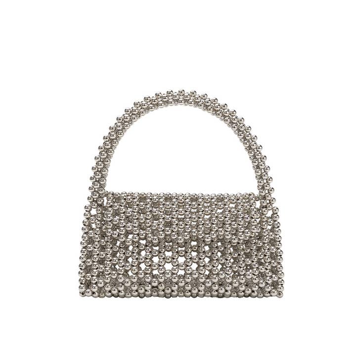Melie Bianco - Wholesale Top Handle Bag - Women's - Morgan Silver Beaded Top Handle Bag