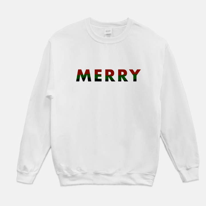 Merry Block Letter Modern Christmas Crewneck | Christmas Sweatshirt | Gift for Her | Holiday Sweatshirt for wholesale by Fiddles & Fern