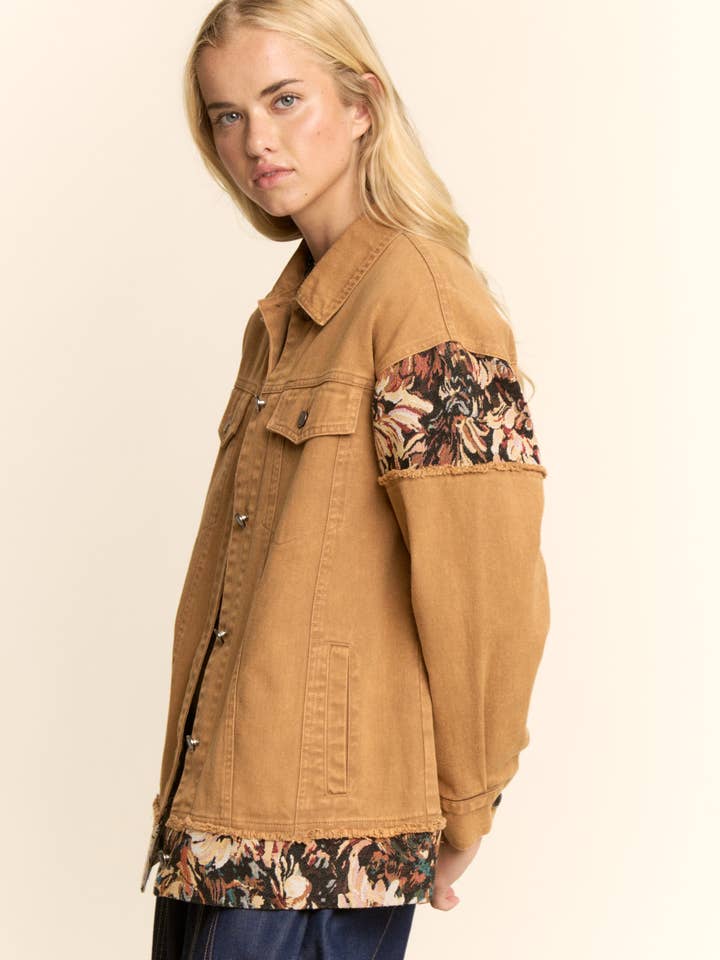 Davi & Dani - Wholesale Jacket - Women's - STONE WASHED DENIM JACQUARD PANEL MIDI JACKET8