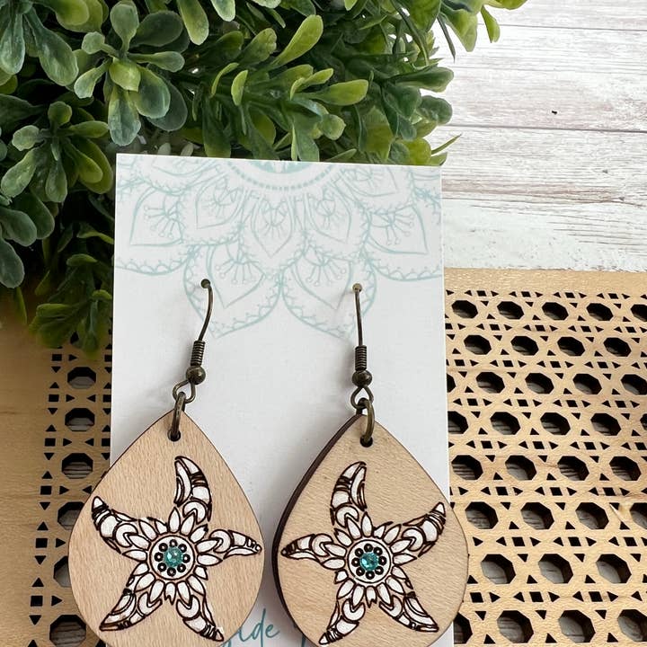 Hand painted lightweight maple wood earrings for wholesale by Seasideblooms