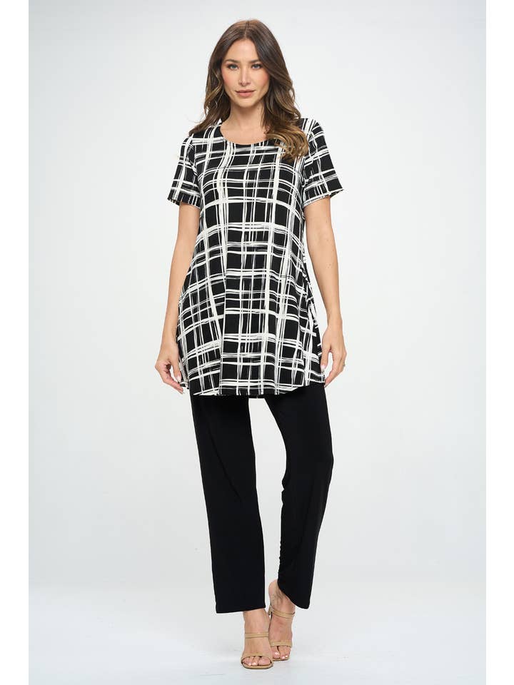 Jostar - Wholesale Tunic - Women's - Round Neck Short Sleeve Top with Pockets-386BN-SRP1-K-W3871