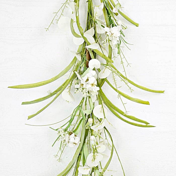28971- 4ft Garland--CR/GR Wild Flowers and Silver Dollar for wholesale by Holiday Depot Inc.