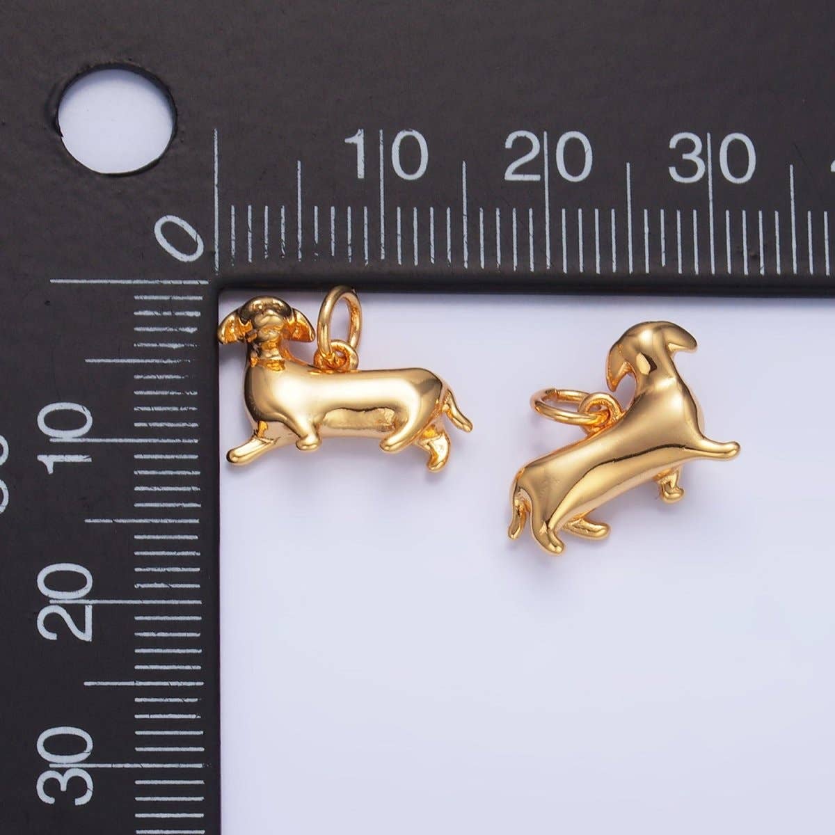 Aim Eternal - Wholesale Individual Charm/Pendant - 24K Gold Filled Sausage Weiner Dachshund Pet Dog 3D Multidimensional Charm | W3881