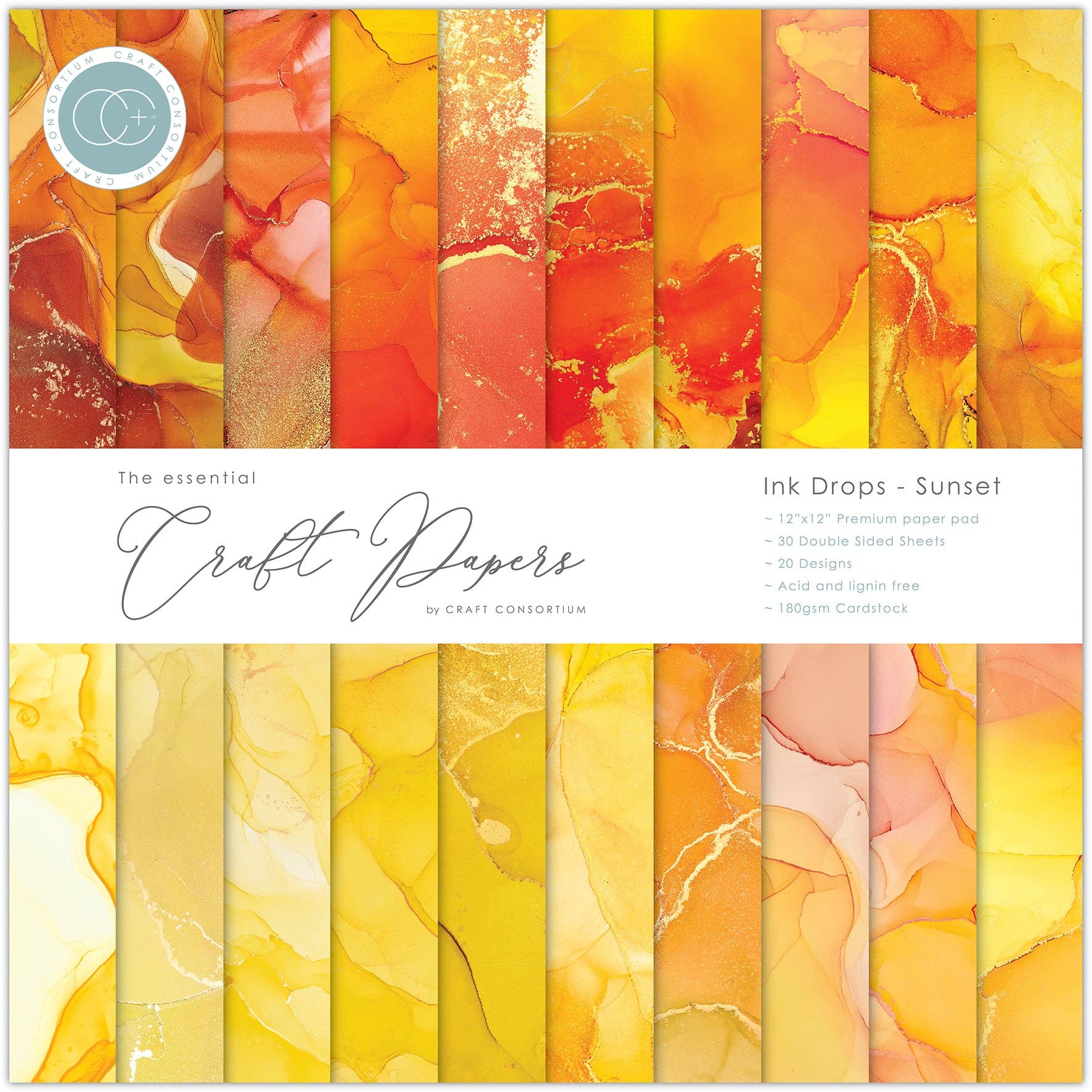 Ecstasy Crafts Distributing – wholesale Craft supplies – Craft Consortium Ink Drops - Sunset 12x12 Premium Paper Pad0