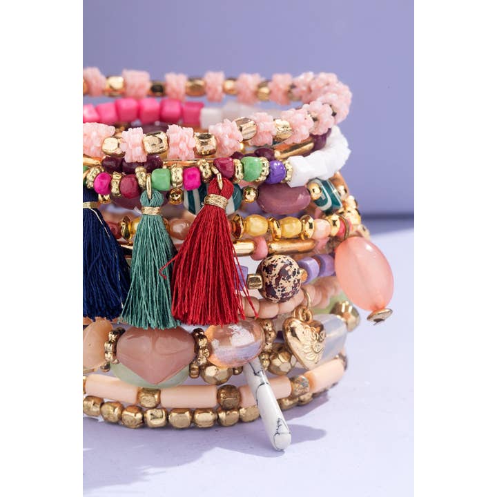 Gdmpn pink 12 Strand Multi Beads Bracelet Set for wholesale on Faire