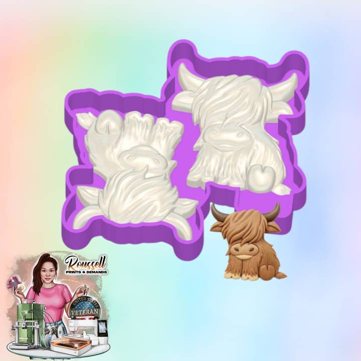 Clip profumato Highland Cow 3D per bocchette d'aria per la vendita all'ingrosso da parte di Roussell Prints and Demand LLC