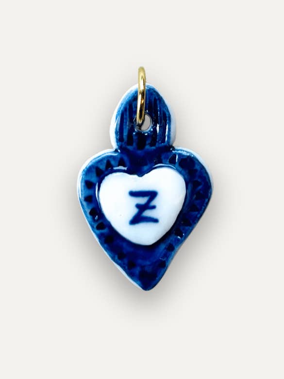 Charms - Pendentif en Porcelaine Cœur Bleu - Lettre Z pour la vente par Tiké Jewels